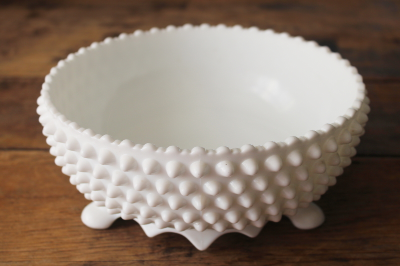 photo of vintage Fenton hobnail milk glass bowl, three toed footed centerpiece or planter  #1