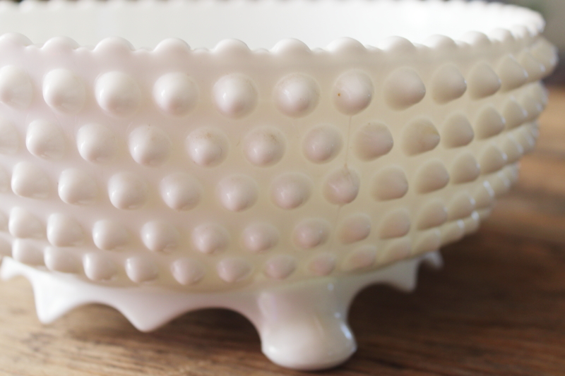 photo of vintage Fenton hobnail milk glass bowl, three toed footed centerpiece or planter  #3