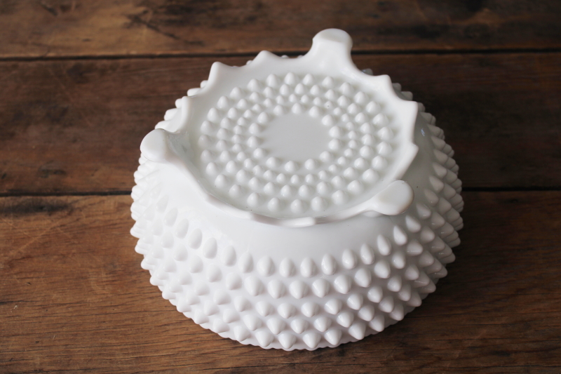 photo of vintage Fenton hobnail milk glass bowl, three toed footed centerpiece or planter  #4