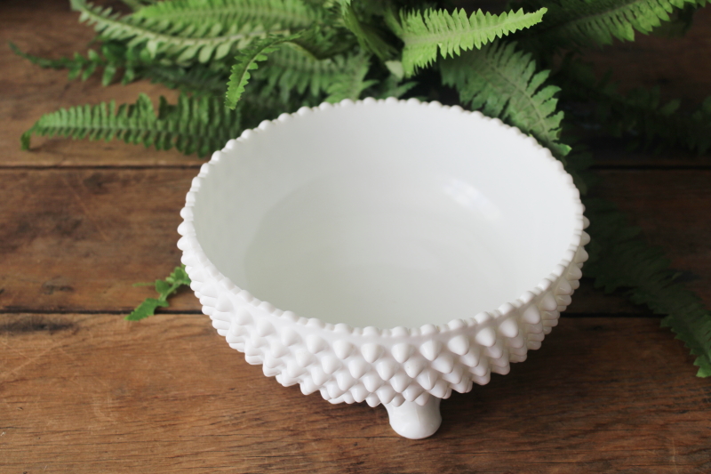 photo of vintage Fenton hobnail milk glass bowl, three toed footed centerpiece or planter  #6