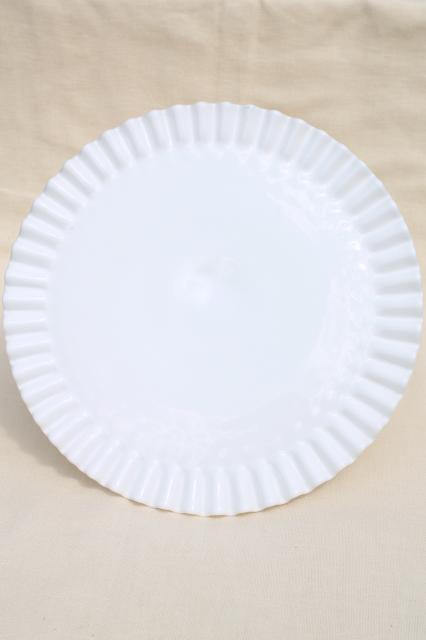 photo of vintage Fenton hobnail milk glass cake stand, crimped ruffle rim pedestal plate #2