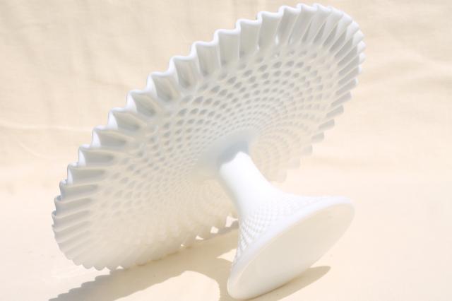 photo of vintage Fenton hobnail milk glass cake stand, crimped ruffle rim pedestal plate #3