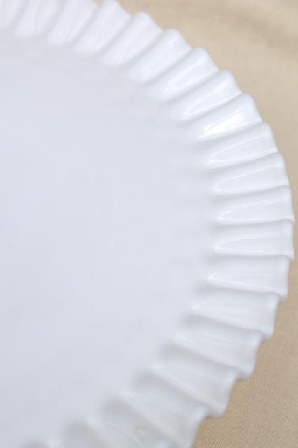 photo of vintage Fenton hobnail milk glass cake stand, crimped ruffle rim pedestal plate #5