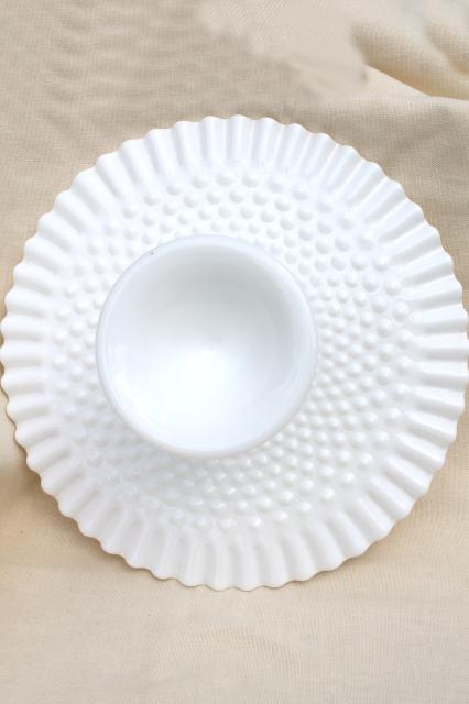 photo of vintage Fenton hobnail milk glass cake stand, crimped ruffle rim pedestal plate #8