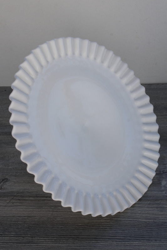 photo of vintage Fenton hobnail milk glass cake stand, large pedestal plate #5