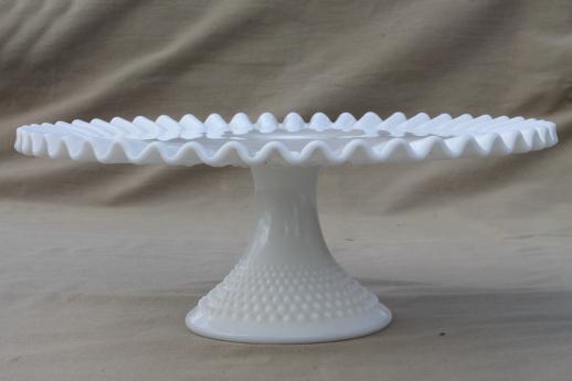 photo of vintage Fenton hobnail milk glass cake stand pedestal dessert plate #3