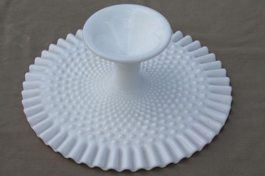 photo of vintage Fenton hobnail milk glass cake stand pedestal dessert plate #5