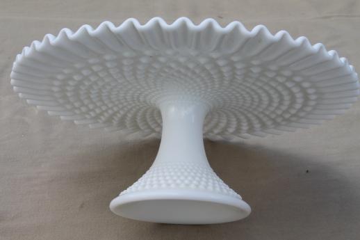 photo of vintage Fenton hobnail milk glass cake stand pedestal dessert plate #6