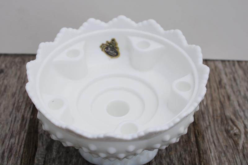 vintage Fenton hobnail milk glass candle holder bowl / table centerpiece