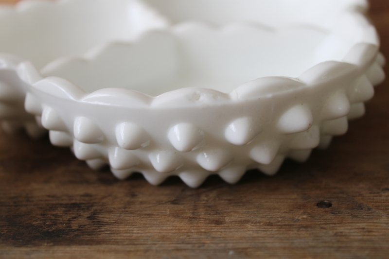 photo of vintage Fenton hobnail milk glass candy dish or relish tray, three part clover shape  #2