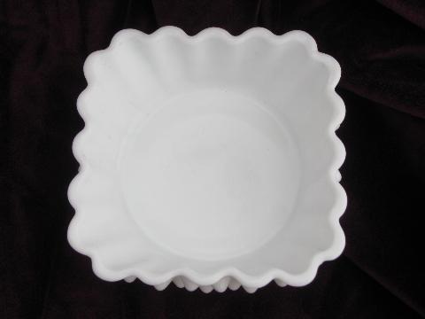 photo of vintage Fenton hobnail milk glass candy / pickle dishes, square bowls #4