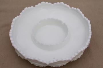 catalog photo of vintage Fenton hobnail milk glass centerpiece candle bowl / ashtray, chip & dip?