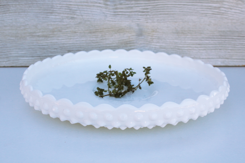 photo of vintage Fenton hobnail milk glass cracker tray round bowl plate for chip & dip set #1