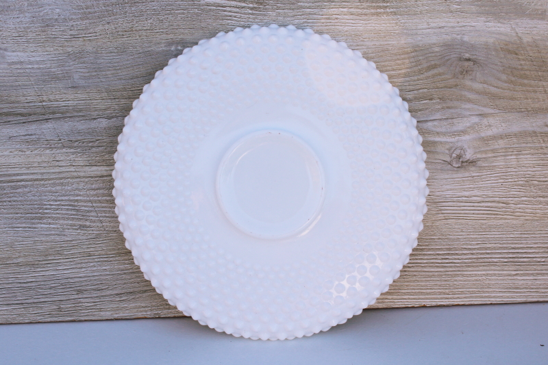 photo of vintage Fenton hobnail milk glass cracker tray round bowl plate for chip & dip set #3