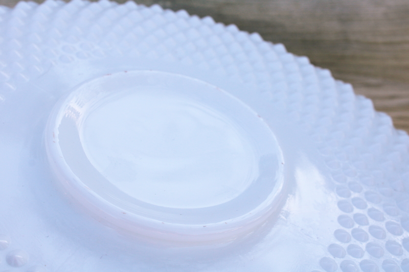 photo of vintage Fenton hobnail milk glass cracker tray round bowl plate for chip & dip set #4