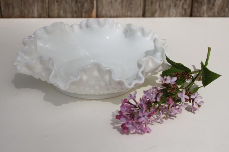 photo of vintage Fenton hobnail milk glass crimped bowl or bonbon mints / candy dish #1