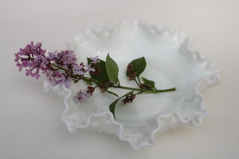 photo of vintage Fenton hobnail milk glass crimped bowl or bonbon mints / candy dish #2