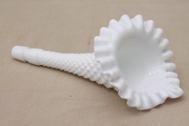 photo of vintage Fenton hobnail milk glass epergne flower vase horn, large 8 1/2 #1