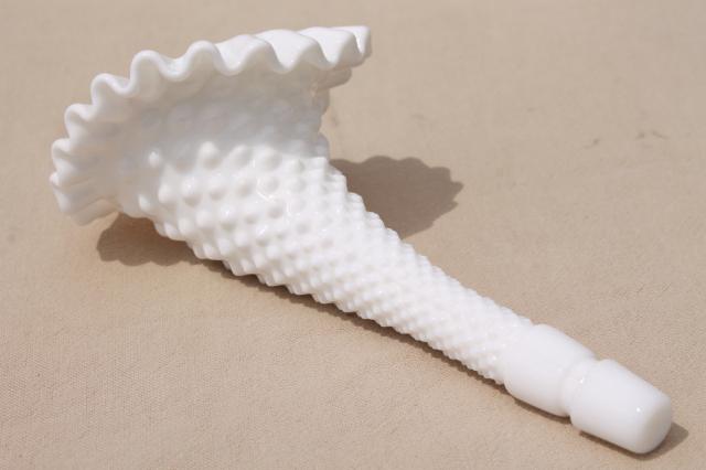 photo of vintage Fenton hobnail milk glass epergne flower vase horn, large 8 1/2 #3