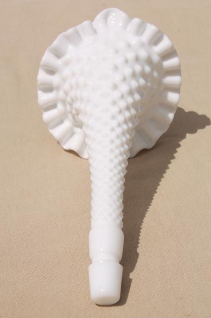 photo of vintage Fenton hobnail milk glass epergne flower vase horn, large 8 1/2 #5