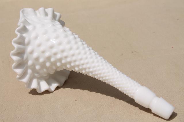 photo of vintage Fenton hobnail milk glass epergne flower vase horn, large 8 1/2 #6