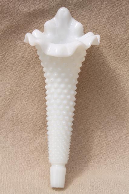 photo of vintage Fenton hobnail milk glass epergne flower vase horn, small epergnette size #2