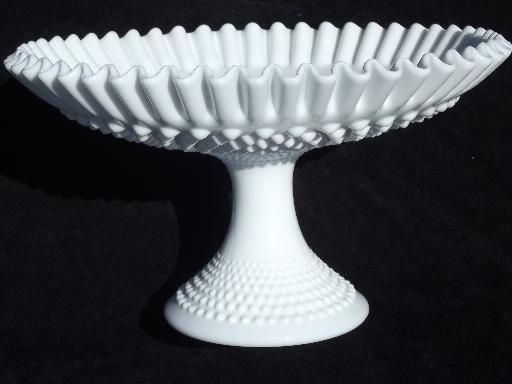 photo of vintage Fenton hobnail milk glass fruit compote, huge centerpiece bowl #1