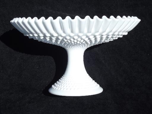 photo of vintage Fenton hobnail milk glass fruit compote, huge centerpiece bowl #4