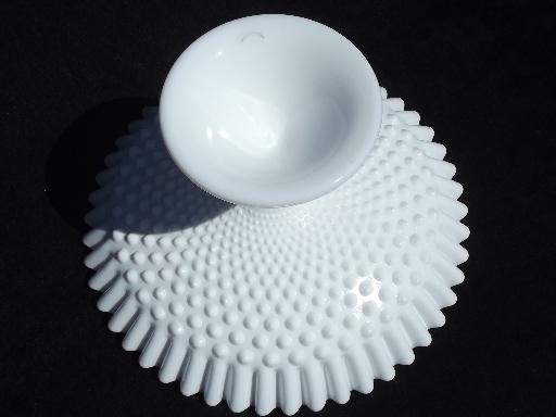 photo of vintage Fenton hobnail milk glass fruit compote, huge centerpiece bowl #5