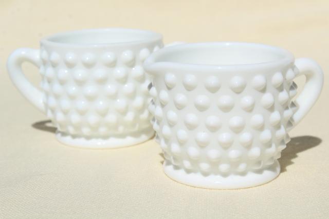 photo of vintage Fenton hobnail milk glass, individual size mini creamer & sugar set #2