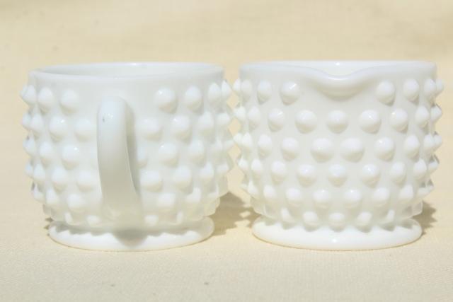 photo of vintage Fenton hobnail milk glass, individual size mini creamer & sugar set #3