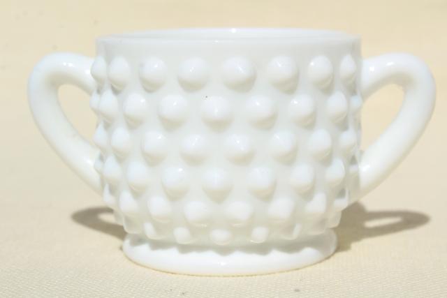 photo of vintage Fenton hobnail milk glass, individual size mini creamer & sugar set #5