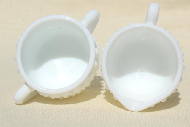 photo of vintage Fenton hobnail milk glass, individual size mini creamer & sugar set #6