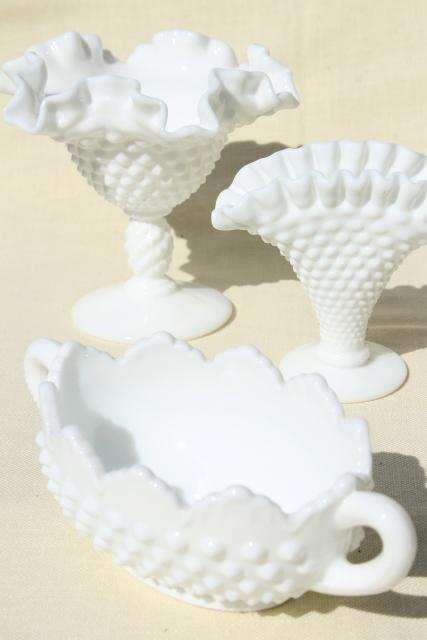 photo of vintage Fenton hobnail milk glass, instant collection grouping of small vases #1