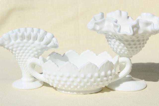 photo of vintage Fenton hobnail milk glass, instant collection grouping of small vases #4