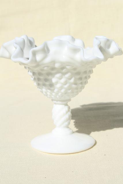 photo of vintage Fenton hobnail milk glass, instant collection grouping of small vases #5