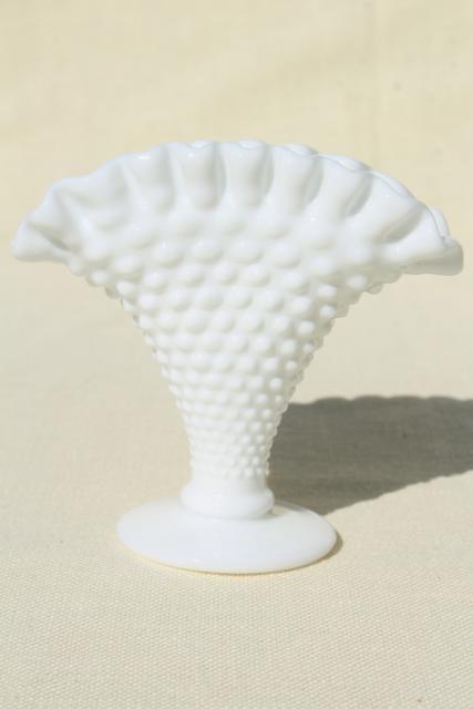 photo of vintage Fenton hobnail milk glass, instant collection grouping of small vases #7