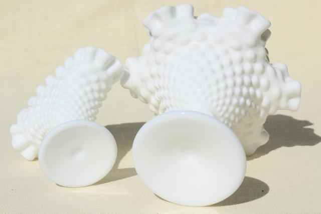 photo of vintage Fenton hobnail milk glass, instant collection grouping of small vases #10