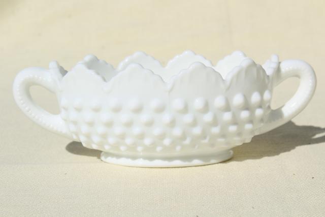 photo of vintage Fenton hobnail milk glass, instant collection grouping of small vases #11