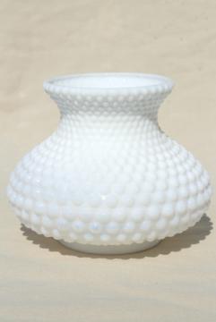 catalog photo of vintage Fenton hobnail milk glass lampshade, small replacement shade for mini lamp