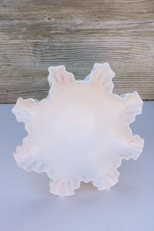 photo of vintage Fenton hobnail milk glass large compote pedestal bowl w/ crimped ruffle rim #3