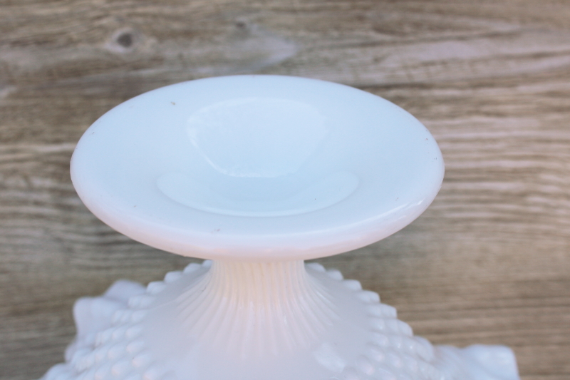 photo of vintage Fenton hobnail milk glass large compote pedestal bowl w/ crimped ruffle rim #5