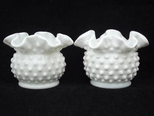 photo of vintage Fenton hobnail milk glass lot flower vases, planters, rose bowls #2