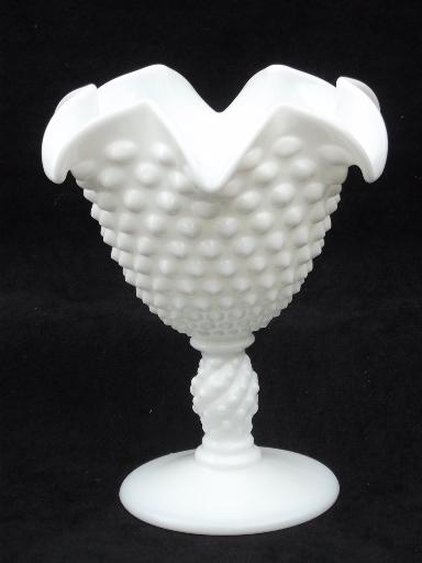 photo of vintage Fenton hobnail milk glass lot flower vases, planters, rose bowls #3