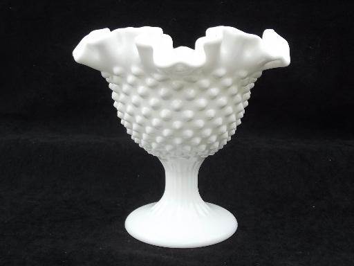 photo of vintage Fenton hobnail milk glass lot flower vases, planters, rose bowls #4