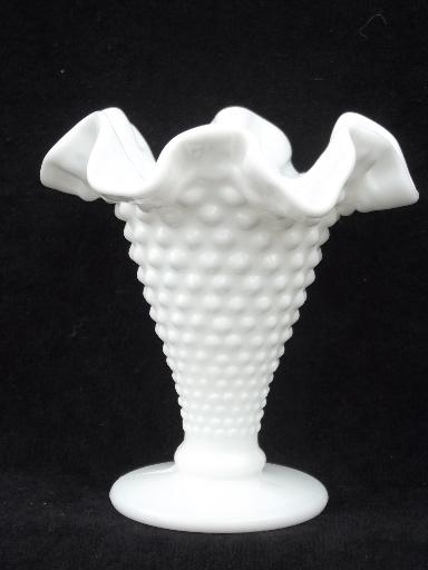 photo of vintage Fenton hobnail milk glass lot flower vases, planters, rose bowls #5