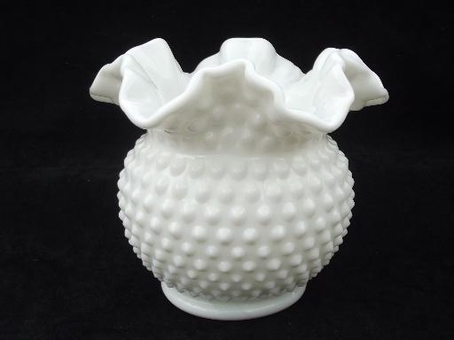 photo of vintage Fenton hobnail milk glass lot flower vases, planters, rose bowls #6