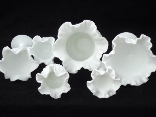 photo of vintage Fenton hobnail milk glass lot flower vases, planters, rose bowls #7