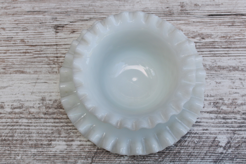 photo of vintage Fenton hobnail milk glass mayo set, mayonnaise bowl w/ small under plate or planter pot w/ saucer  #2