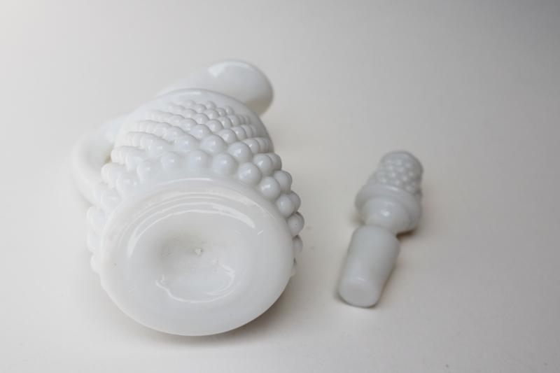 photo of vintage Fenton hobnail milk glass oil or vinegar cruet pitcher, bottle w/ stopper #3